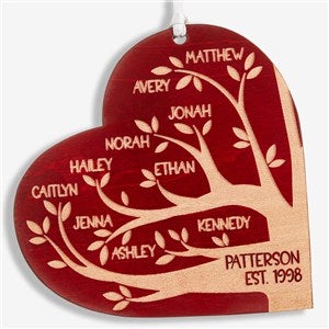 Family Tree Wood Heart Personalized Ornament- Red Maple - 26131-R