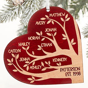 Family Tree Personalized Red Maple Wood Heart Ornament - 26131-R