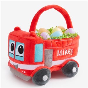 Fire Truck Embroidered Plush Easter Basket - 26151