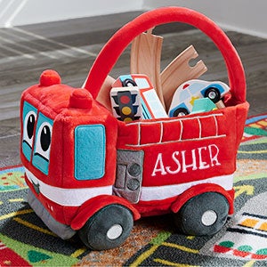 Fire Truck Embroidered Plush Toy Storage Basket - 26152