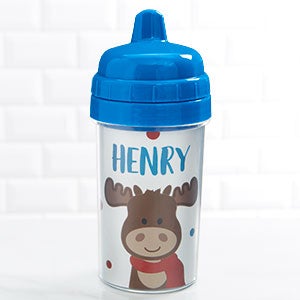 Christmas Moose Personalized Toddler 10 oz Sippy Cup - Blue - 26161-B