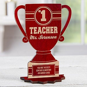 #1 Teacher Personalized Trophy Wood Keepsake - Red - 26166-R