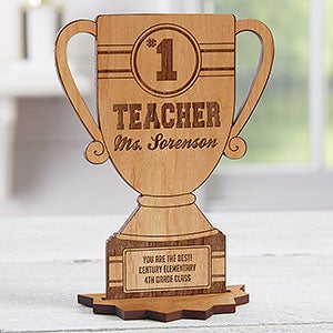 #1 Teacher Personalized Trophy Wood Keepsake - Natural - 26166-N