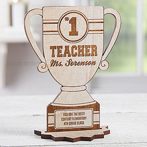 #1 Teacher Personalized Trophy Wood Keepsake - Whitewashed - 26166-W