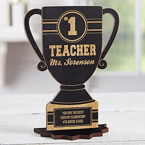 #1 Teacher Personalized Trophy Wood Keepsake - Black Stain - 26166-BL