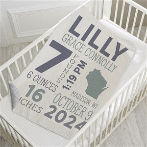 State Icon Birth Stats Personalized 30x40 Quilted Baby Blanket - 26207-SQ