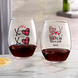 XoXo Buffalo Check by philoSophies® Personalized Stemless Wine Glass - 26219-S