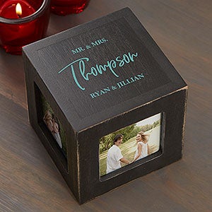 Classic Elegance Personalized Wedding Photo Cube - Black - 26243-B