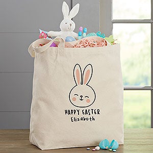 Easter Bunny Icon Personalized Canvas Tote Bag - 20x15 - 26291-L