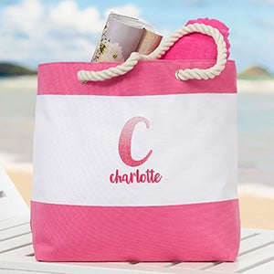 Ombre Initial Embroidered Pink Beach Tote - 26300-P