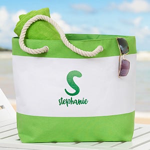 Ombre Initial Embroidered Green Beach Bag - 26300-G