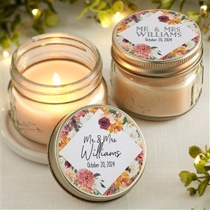 Blush Colorful Floral Personalized Mason Jar Candle Wedding Favors - 26329