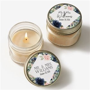 Navy Colorful Floral Personalized Mason Jar Candle Wedding Favors - 26330