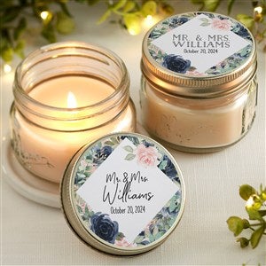 Navy Colorful Floral Personalized Mason Jar Candle Wedding Favors - 26330