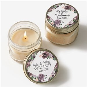Plum Colorful Floral Personalized Mason Jar Candle Wedding Favors - 26332