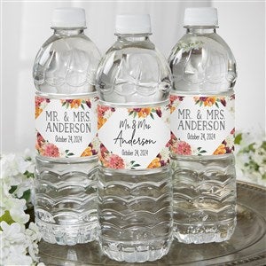 Blush Colorful Floral Personalized Wedding Water Bottle Labels - 26339