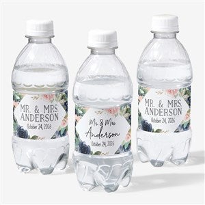 Navy Colorful Floral Personalized Wedding Water Bottle Labels - 26340