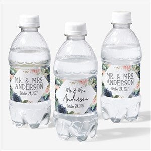 Navy Colorful Floral Personalized Wedding Water Bottle Labels - 26340