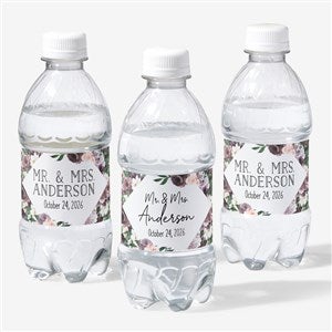 Plum Colorful Floral Personalized Wedding Water Bottle Labels - 26342