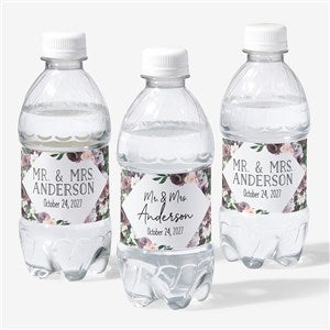 Plum Colorful Floral Personalized Wedding Water Bottle Labels - 26342
