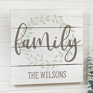 Family Wreath Personalized Shiplap Sign- 12 x 12 - 26366-12x12