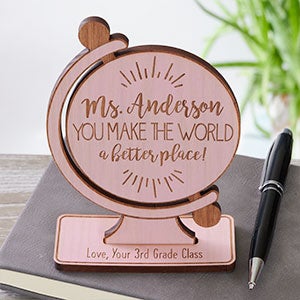 Globe For Teacher Personalized Wood Keepsake- Pink Stain - 26398-P