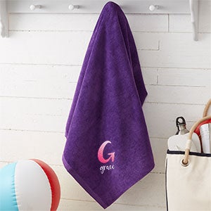 Ombre Initial Embroidered 36x72 Beach Towel - Purple - 26437-PL