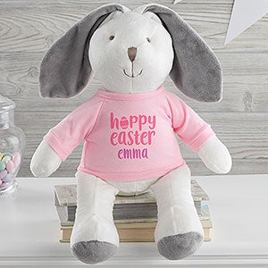 Hoppy Easter Personalized Plush White Bunny - Pink Shirt - 26486-WP
