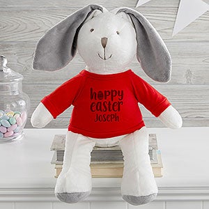 Hoppy Easter Personalized Plush White Bunny - Red Shirt - 26486-WR