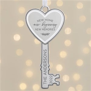New Home, New Memories Personalized Silver Key Ornament - 26489
