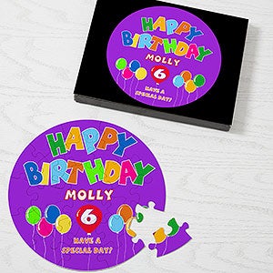 Personalized Puzzles for Kids Birthday - Yellow Happy Birthday Balloon Design - 2650-26