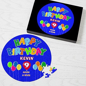 Personalized Kids Puzzles for Birthday - Blue Happy Birthday Balloon Design - 2650-68