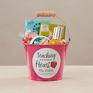 Inspiring Teacher Personalized Mini Metal Bucket-Pink - 26504-P