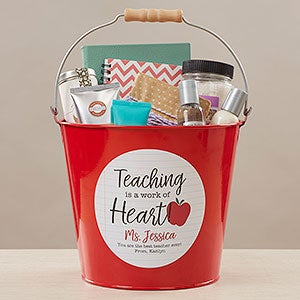 Inspiring Teacher Personalized Large Metal Bucket - Red - 26504-RL