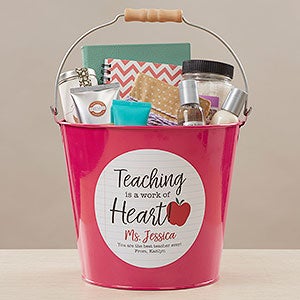 Inspiring Teacher Personalized Large Metal Bucket - Pink - 26504-PL