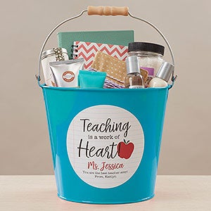 Inspiring Teacher Personalized Large Metal Bucket-Turquoise - 26504-TL