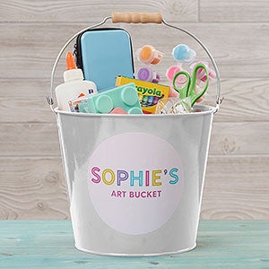 Colorful Name Personalized White Large Metal Bucket for Kids - 26517-WL