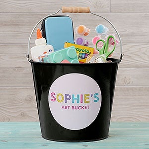 Colorful Name Personalized Black Large Metal Bucket for Kids - 26517-BL