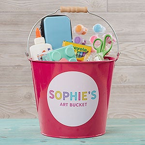 Colorful Name Personalized Pink Large Metal Bucket for Kids - 26517-PL