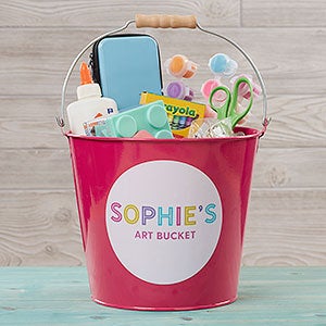 Colorful Name Personalized Large Metal Bucket for Kids-Pink - 26517-PL