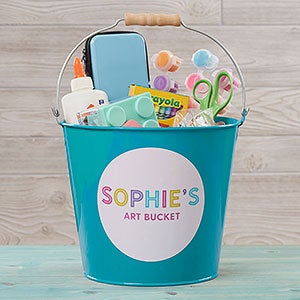Colorful Name Personalized Teal Large Metal Bucket for Kids - 26517-TL