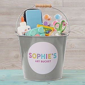 Colorful Name Personalized Silver Large Metal Bucket for Kids - 26517-SL