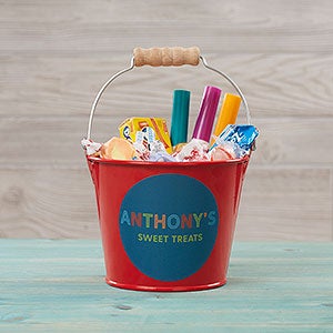 Colorful Name Personalized Red Mini Metal Bucket for Kids - 26517-R