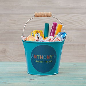 Colorful Name Personalized Teal Mini Metal Bucket for Kids - 26517-T