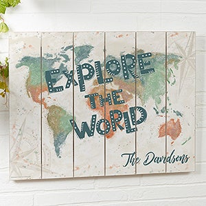 Explore The World Map Personalized Shiplap Sign - 16x20 - 26654-16x20