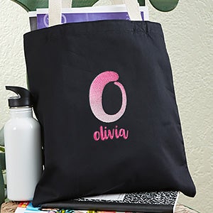Ombre Initial Embroidered Black Tote Bag - 26680