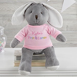 My First Easter Personalized Grey Bunny with Pink Shirt - 26709-GP