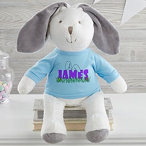 Ears to You Personalized White Bunny with Blue Shirt - 26710-WB