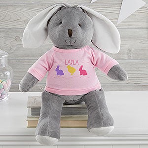 Hop Hop Personalized Grey Bunny with Pink Shirt - 26711-GP