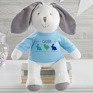 Hop Hop Personalized White Bunny with Blue Shirt - 26711-WB